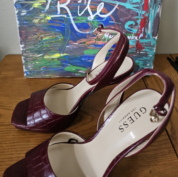 Guess Burgundy Heel-Platform Sandals - Picture 2 of 7
